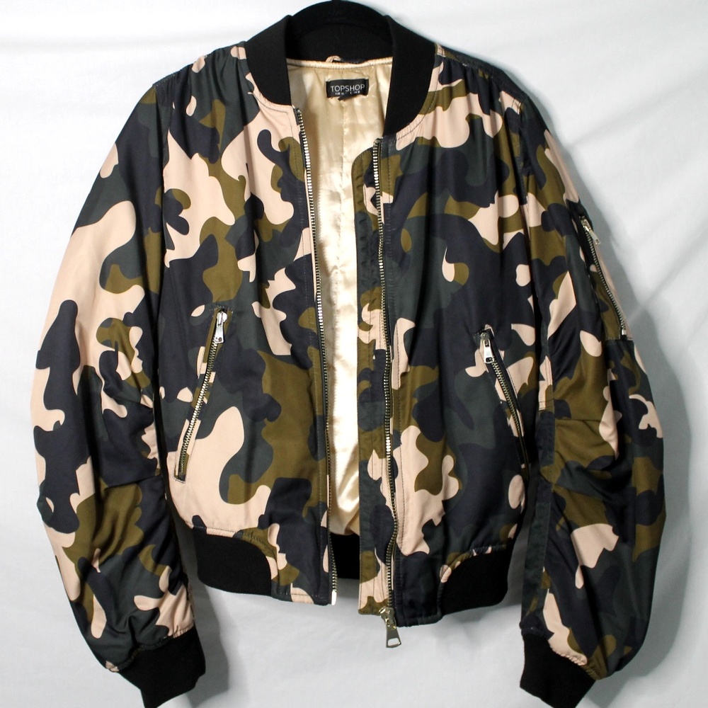 Topshop Camo Silk Bomber Jacket
